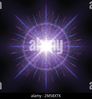 Der Effekt von Partikeln, die in verschiedene Richtungen fliegen Glitzer funkelt Staub luxuriöser Hintergrund im Design. Der Einfluss der Sonnenlichtbeleuchtung. Luxus Stock Vektor