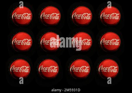 Coca-Cola-Flaschenverschlüsse Stockfoto