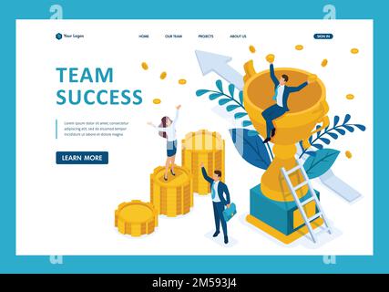 Isometrischer Erfolg eines guten Geschäftsteams, Konzeptbanner. Landingpage für Vorlagen. Stock Vektor