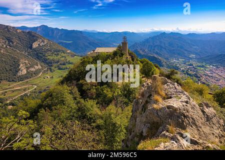 Luftaufnahme des Klosters Queralt, Bergueda, Katalonien, Spanien Stockfoto