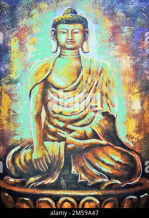 Lord Buddha meditiert Kunstmalerei Stockfoto