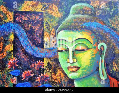 Lord Buddha meditiert Kunstmalerei Stockfoto