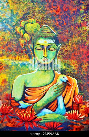 Lord Buddha meditiert Kunstmalerei Stockfoto