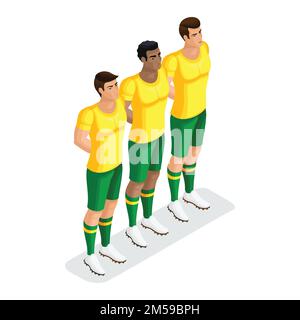 Isometrische Spieler Fußball sticht hervor, Männer unterschiedlicher Mannschaft in einem Team. Fußballspiel Stock Vektor
