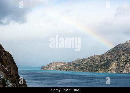 Entlang der Carretera Austral bei den Marmorhöhlen am Lago General Carrera in Chile, Patagonien. Stockfoto