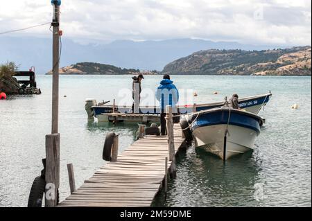 Entlang der Carretera Austral bei den Marmorhöhlen am Lago General Carrera in Chile, Patagonien. Stockfoto