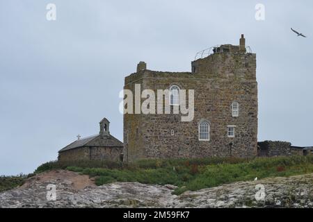 Gebäude und Kapelle auf den Farne-Inseln Stockfoto