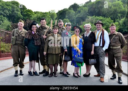 Historische Nachstellung die historische Stadt Ironbridge wurde dieses Wochenende an die 1940er Jahre erinnert, als zwei Schauspieler aus ganz Großbritannien den Weltkrieg nachspielen Stockfoto