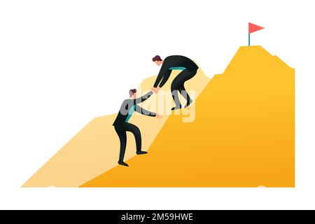 Helfen Sie beim Erreichen von Zielen, Führung, Business Coach. Weg zum Erfolg. Flache 2D-Zeichen. Konzept für Webdesign. Stock Vektor