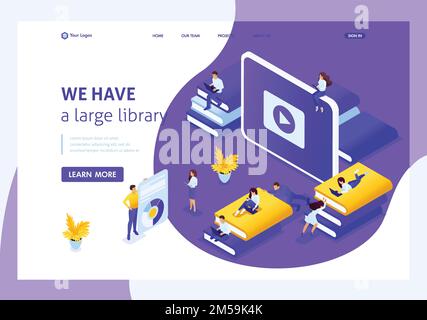 Website-Vorlage Landing Page Isometrisches Konzept Wählen Sie das richtige Buch in unserer Bibliothek aus. Einfach zu bearbeiten und anzupassen. Stock Vektor