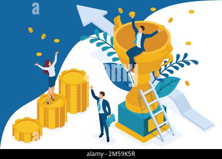 Isometrischer Erfolg eines guten Geschäftsteams, Banner. Konzept für Webdesign. Stock Vektor