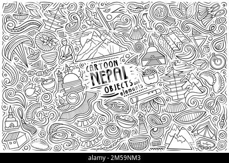 Eine Reihe traditioneller Symbole und Objekte in Nepal Stock Vektor