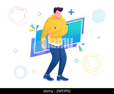 Junger Tänzer, Tanzbewegung, Moonwalk, Hip-Hop, Freestyle, Modern, Jazz modern, Break Dance, R&B, Tectonics. Stock Vektor