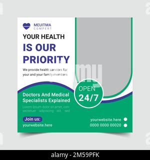 Medizin und Gesundheitswesen Social Media Post-Template Design Sammlung. Stock Vektor
