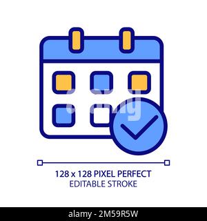 Kalender mit Häkchen Pixel Perfect RGB-Farbsymbol Stock Vektor