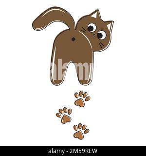 Die süße Katze hinterließ ein Pfotenmuster, ein Farbvektor-Bild im Cartoon-Stil. Stock Vektor