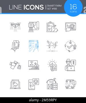 Intelligenter Betrieb und Ernte – Symbolsatz im Liniendesign Stock Vektor