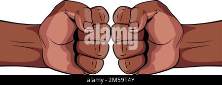 Zwei Schwarze Männerfäuste Schlagen Sich Gegenseitig. Das Konzept von Geschäftserfolg, Teamwork oder „gemeinsam lernen“. Abbildung auf weißem Hintergrund Stock Vektor