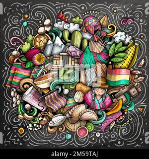 Bolivien handgezeichnete Cartoon-Kritzeleien Illustration. Stock Vektor