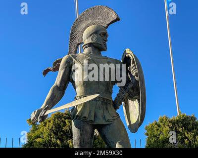 Die Statue von König Leonidas in Sparta, Laconia, Peloponnes, Griechenland Stockfoto