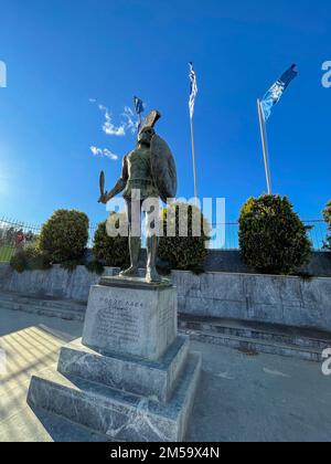 Die Statue von König Leonidas in Sparta, Laconia, Peloponnes, Griechenland Stockfoto