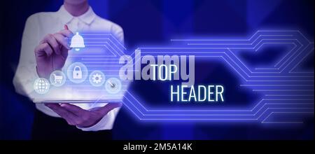 Schreiben mit Anzeige des Textes Kopfzeile oben. Text für den Geschäftsansatz oben auf einer Seite in einem elektronischen Dokument oder in Papierform Stockfoto