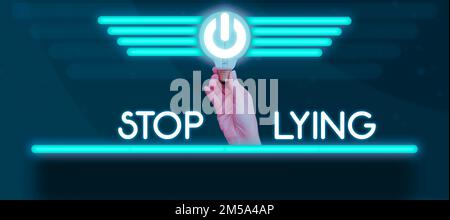 Schild mit der Aufschrift „Stop Lay“. Geschäftsansatz beendet das chronische Verhalten zwanghafter oder habitueller Lügen Stockfoto