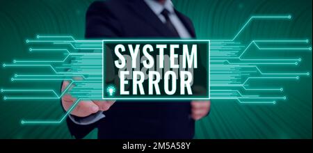 Systemfehler bei konzeptioneller Beschriftung. Geschäftsansatz Technologiefehler Softwarekollaps Datenverlust Stockfoto