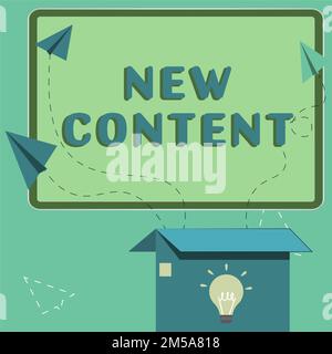 Inspiration mit Zeichen für neuen Inhalt. Neue Geschäftsinitiativen wertvolle und relevante Informationen oder Kontext eines Dokuments Stockfoto