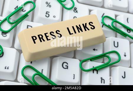 Textzeichen mit Drucklinks. Internetkonzept, mit dem die Rangfolge einer Website bei der Suche manipuliert werden soll Stockfoto