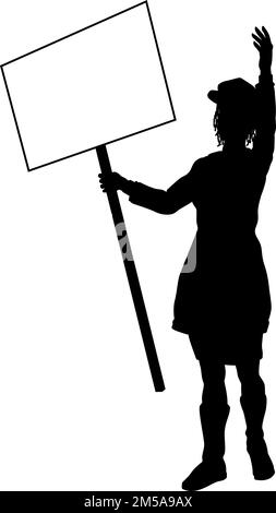 Protestkundgebung Marsch Streikposten Schild Silhouette Person Stock Vektor