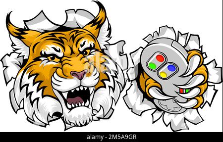 Wildcat Bobcat Gamer Video Game Animal Team Maskottchen Stock Vektor