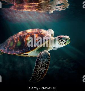 Der hawaiischen Green Sea Schildkröte Kreuzfahrt im warmen Wasser des Pazifischen Ozeans in Hawaii Stockfoto