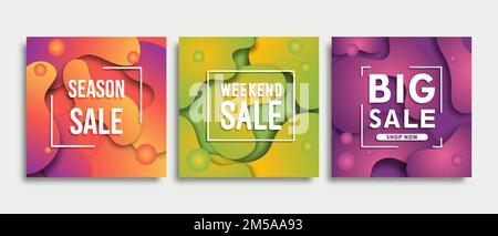 Bunte Schleim Verkauf Vorlage Set. Abstract 3D Paper Cut Design Kollektion für Web Business Promotion, Special Discount Event Label Bundle mit creativ Stock Vektor