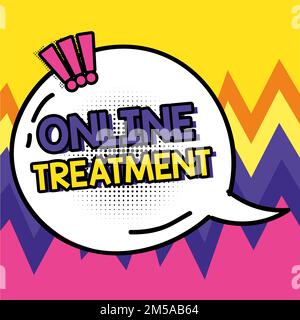 Text wird angezeigt Online-Bestrahlung wird geschrieben. Ein Wort über die Durchführung der psychischen Gesundheitsberatung über das Internet Stockfoto