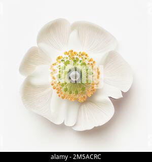 Draufsicht auf die Anemone-Blume auf weißem Hintergrund, perfekt für das Thema Valentinstag. Stockfoto