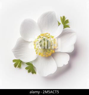 Draufsicht auf die Anemone-Blume auf weißem Hintergrund, perfekt für das Thema Valentinstag. Stockfoto