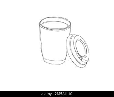 Line-Art-Illustration – Freihandkaffee zum Mitnehmen – Koodle Kaffeetasse zum Mitnehmen. Offenes Glas mit Kaffee Stockfoto