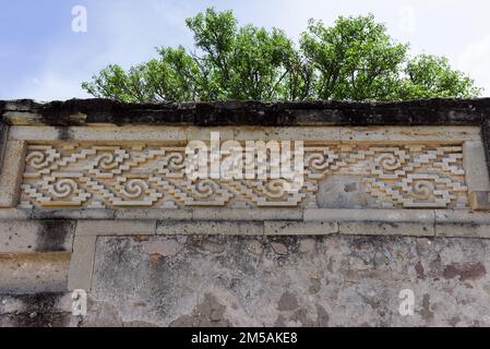 Komplizierte Mosaikfretwork, archäologische Zone von Mitla, Columns Group, The Palace, Oaxaca State, Mexiko Stockfoto