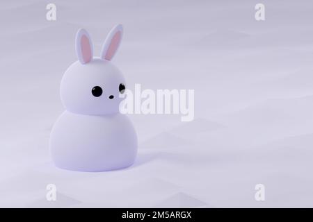 3D gerendert Cartoon-Charakter grau Kaninchen auf blauem Hintergrund. Einfache 3D-Rendering-Illustration Stockfoto