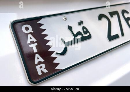 Eindrücke aus Doha/Katar am 25. November 2022. Autokennzeichen, Nummernschild, Nummernschild. Fußball-Weltmeisterschaft 2022 in Katar ab 20,11. - 18.12.2022? Stockfoto