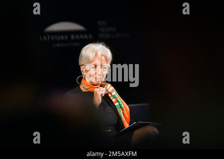 RIGA, LETTLAND. 3. November 2022 Christine Lagarde, Präsidentin der Europäischen Zentralbank, anlässlich der internationalen Wirtschaftskonferenz. Stockfoto