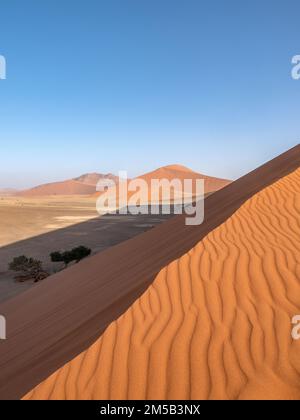 Blick von der Düne 45 im Sesriem Nationalpark Sossousvlei Wüste in Namibia bei Sonnenuntergang Stockfoto