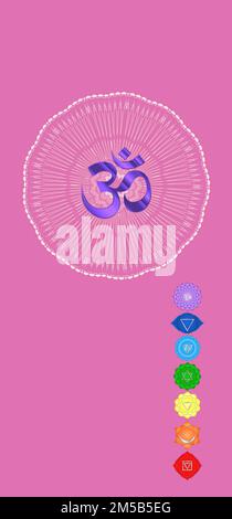Chakra-Symbole und heilige Geometriesymbole isoliert auf farbigem Hintergrund mit Kopierbereich für die Konstruktion Stockfoto