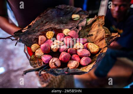 Kola-Nüsse auf einem afrikanischen Markt in Mali, Westafrika Stockfoto