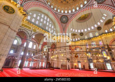 Innenraum, Suleymaniye Moschee, 1550, UNESCO-Weltkulturerbe, Istanbul, Türkei Stockfoto