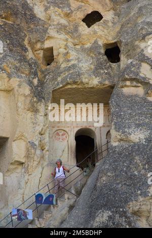 Eintritt, Maltesische Kreuzkirche, Freilichtmuseum Goreme, Goreme, Nevsehir, Truthahn Stockfoto