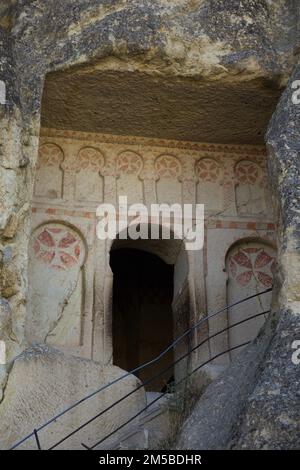 Eintritt, Maltesische Kreuzkirche, Freilichtmuseum Goreme, Goreme, Nevsehir, Truthahn Stockfoto