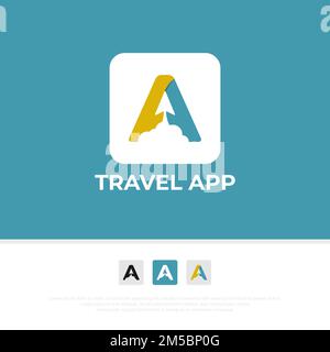 Brief A Reisebüro Logo App Design Vektor, Illustration Buchstabe A mit Flugzeug und Cloud Symbol Mobile Vorlage Stock Vektor