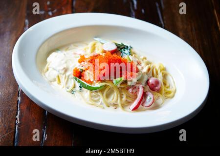 Flying Fish Roe Cream Sauce Pasta Stockfoto